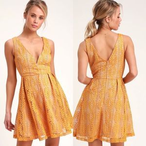 NWT Lulu’s All of My Heart Mustard Yellow Lace Skater Dress size M